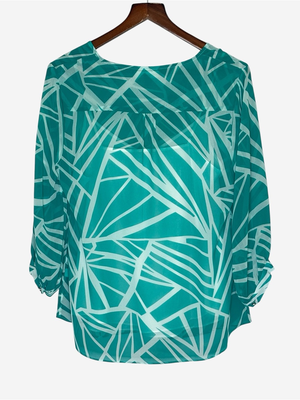 NWT Banana Republic Olympus Turquoise Geometric Sheer Blouse & Cami Size M $80 - Picture 4 of 11